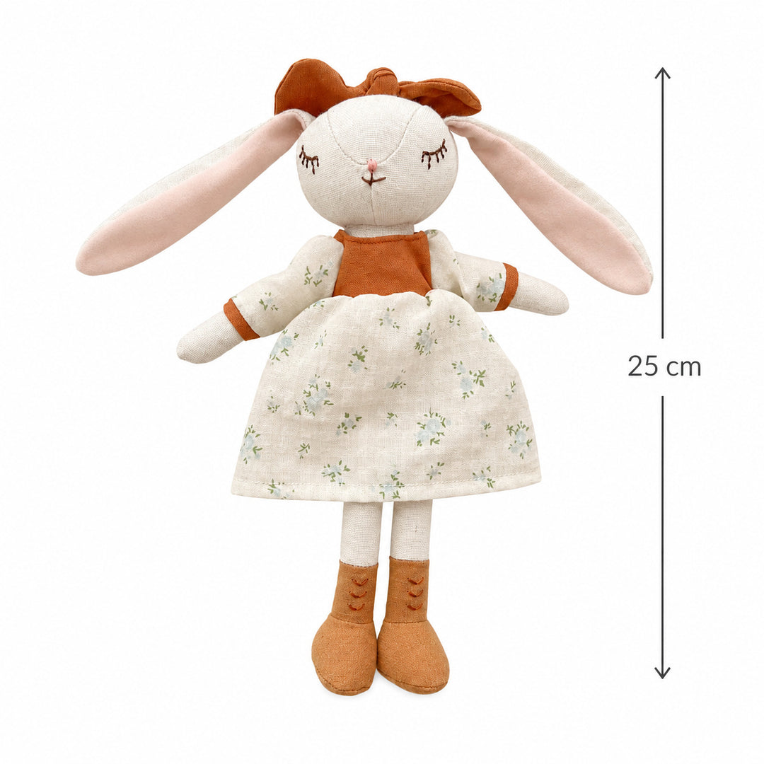 Heirloom-Style Floppy-Ear Bunny Doll with Layered Linen Dress