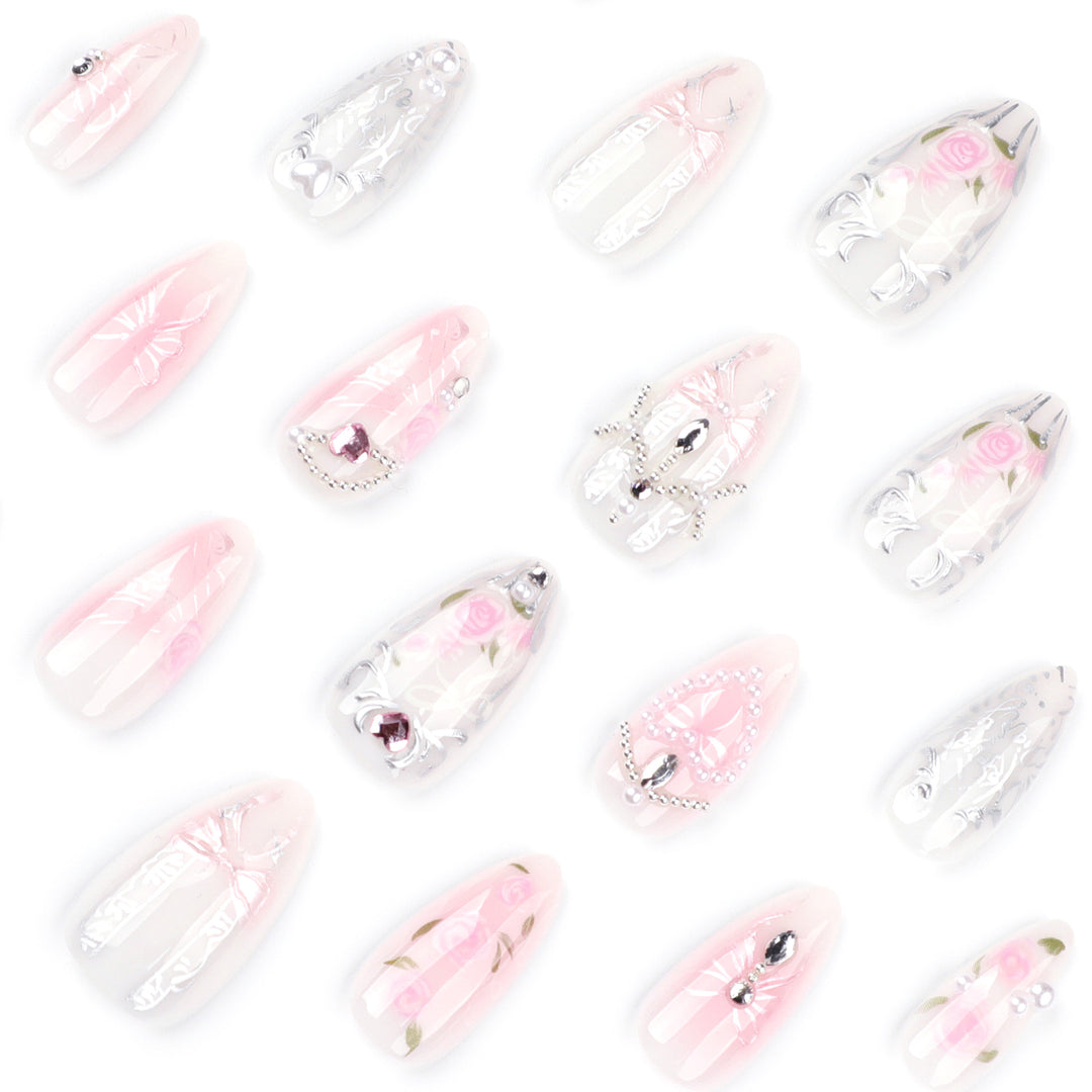 Artistic nail extensions with elegant flower decoration Stornfield