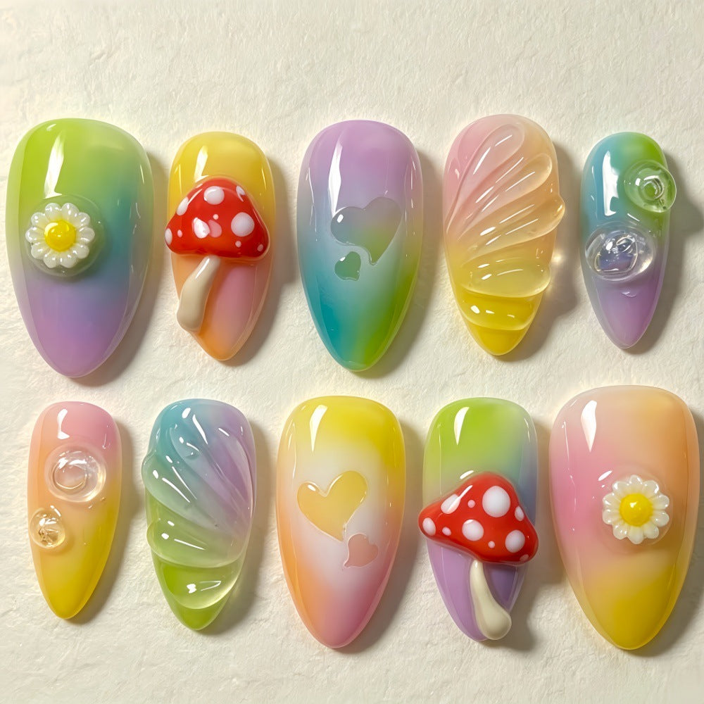 Creative Art Nails In Playful Leaf and Mushroom Design Stornfield