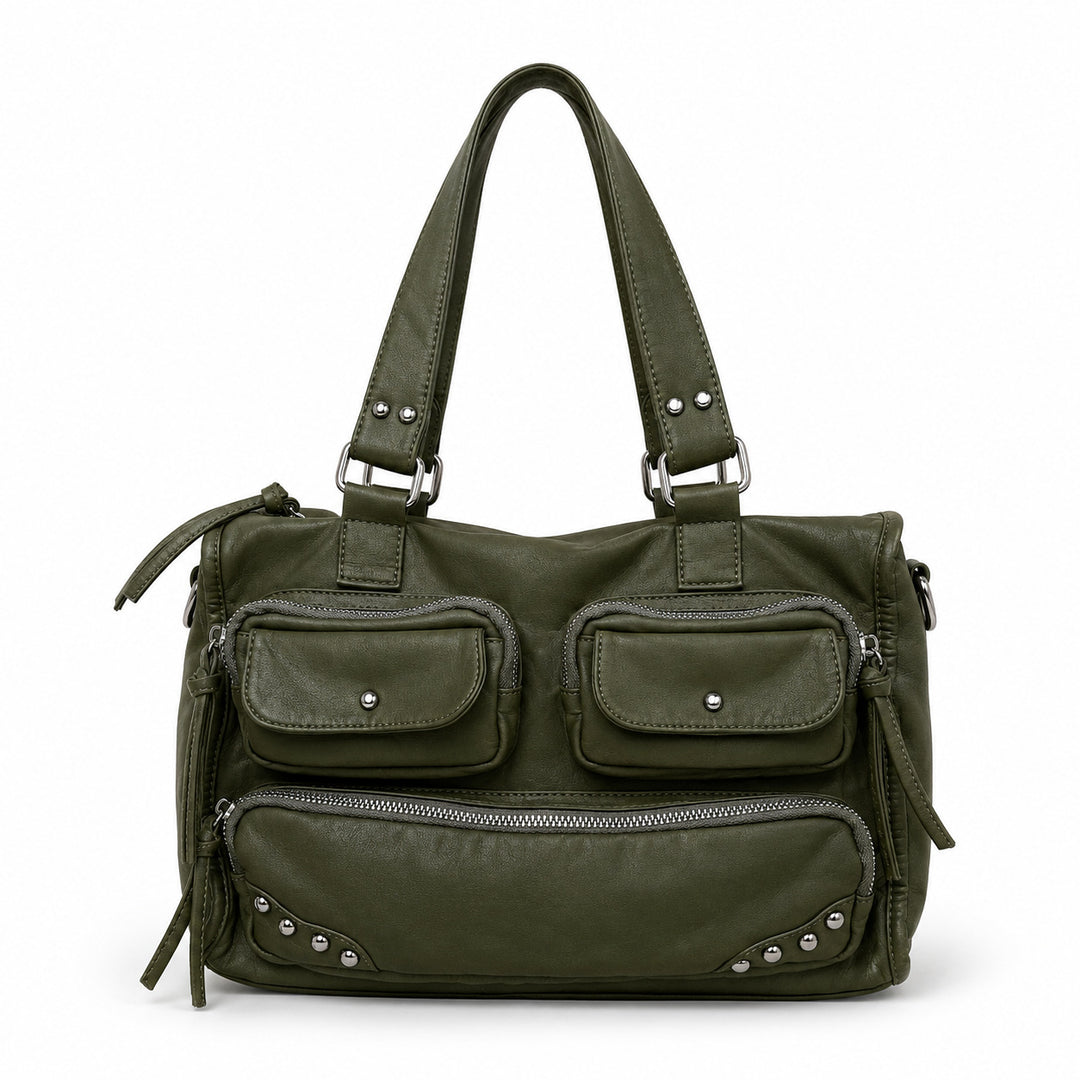 Multi-Pocket Leather Satchel Bag