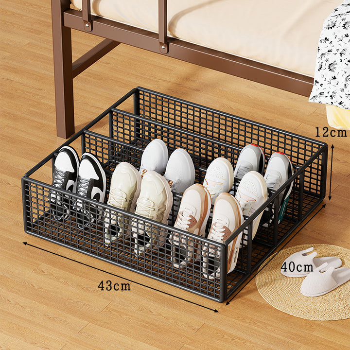 Low-Profile Metal Mesh Under-Bed Shoe Storage Drawer with Removable Dividers