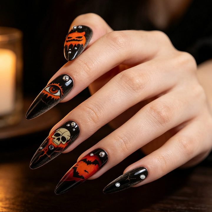 Halloween Artificial Nail Set with Creative Ghost and Pumpkin Designs Stornfield