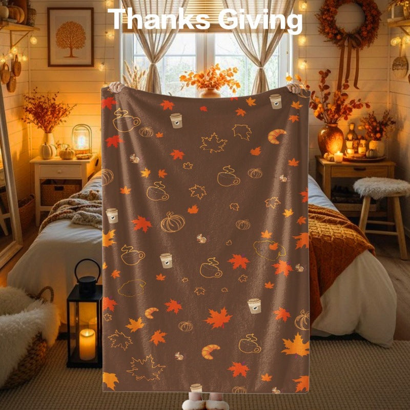 Thanksgiving-Themed Cozy Fleece Blanket
