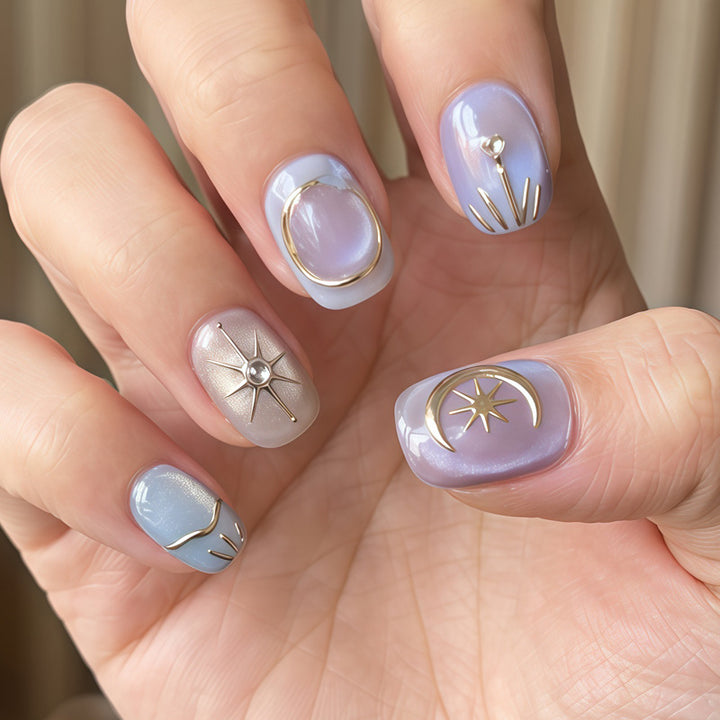 Decorative Press-On Nail Set with Star and Bow Designs Stornfield