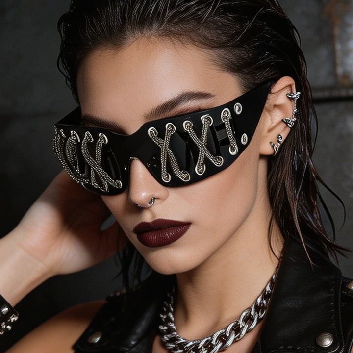 Women futuristic design sunglasses with unique decor Stornfield