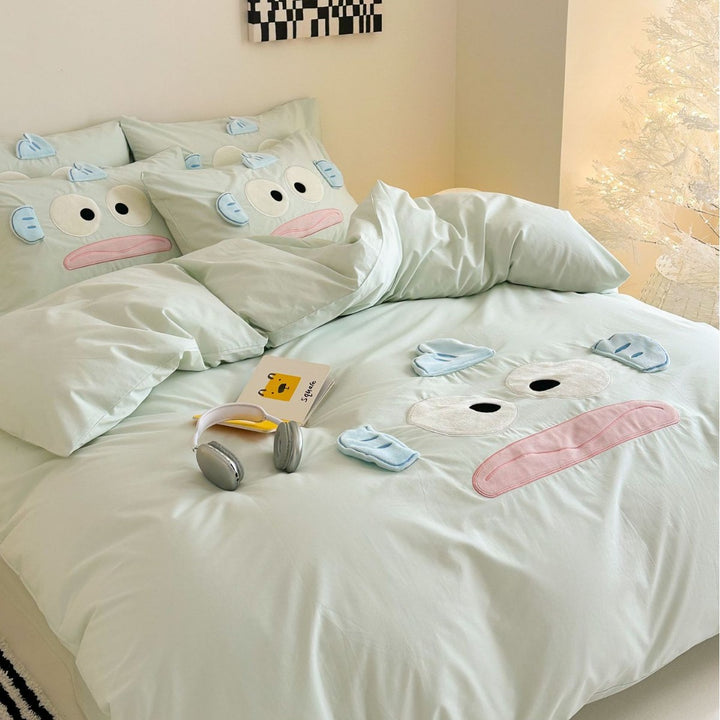 Playful 3D-Appliqué Cotton Percale Duvet Cover Set with Removable Character Ears & Envelope Pillow Shams