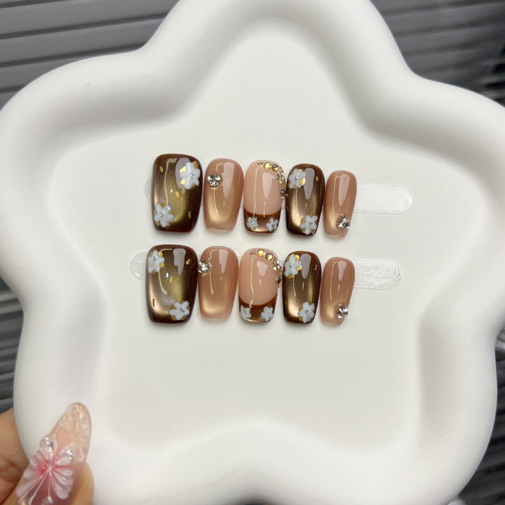 Floral-Decorated Press-On Nail Set