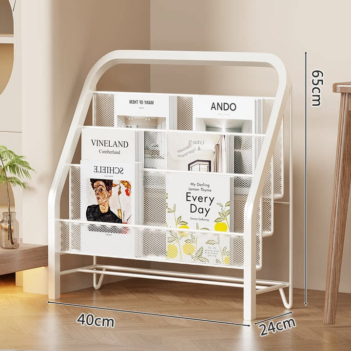 Slanted Tiered Mesh Floor Book and Magazine Display Rack