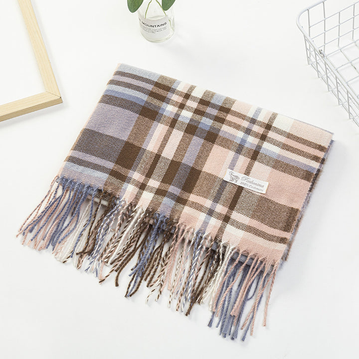 Women Plaid-Fringe Scarf made of soft material Stornfield