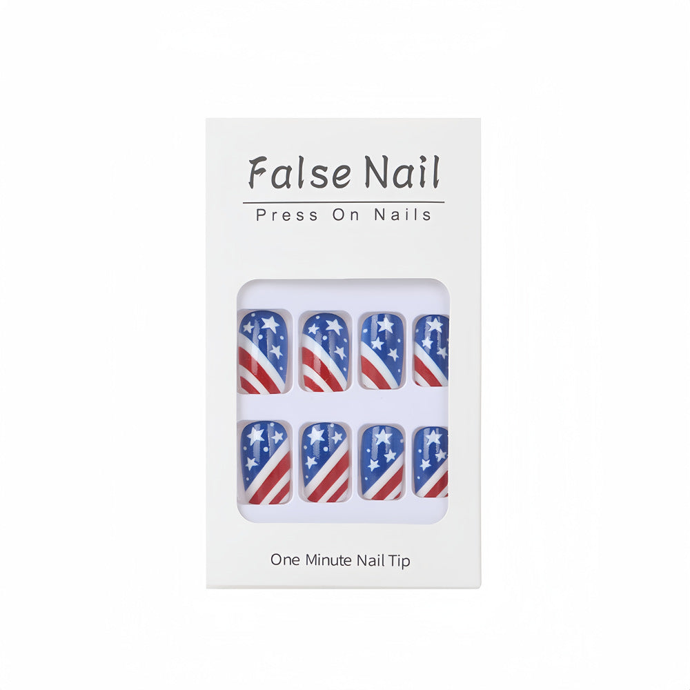 Artificial nails in patriotic stars and stripes design Stornfield