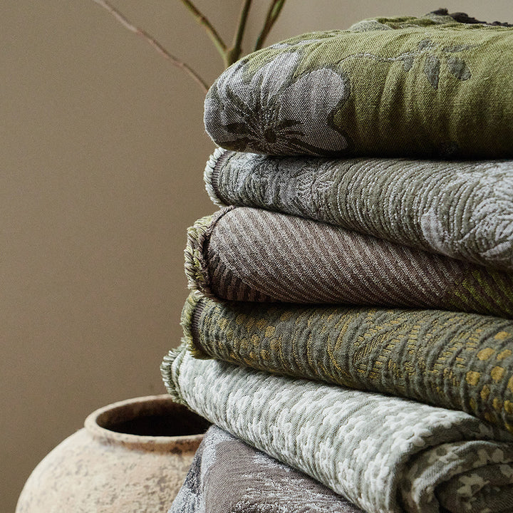 Jacquard Floral Textured Throw Blanket with Fringed Edge