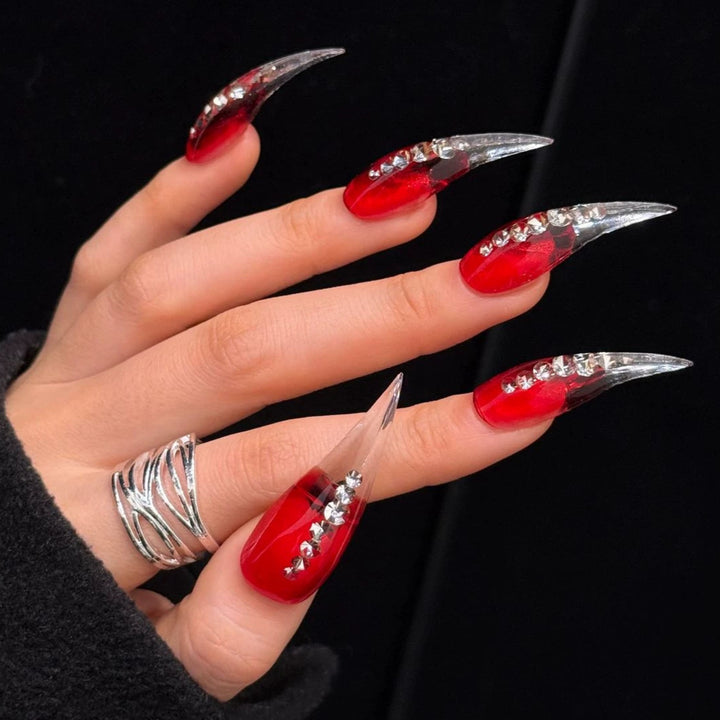 Glamorous Stiletto Press-On Nails with Crystal Accents