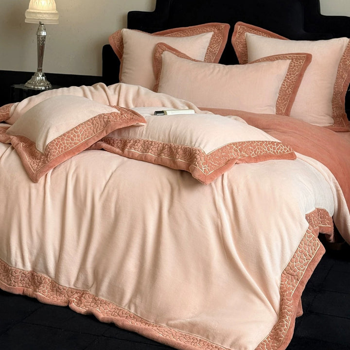 Plush Brushed Cotton Duvet Cover Set with Decorative Textured Border