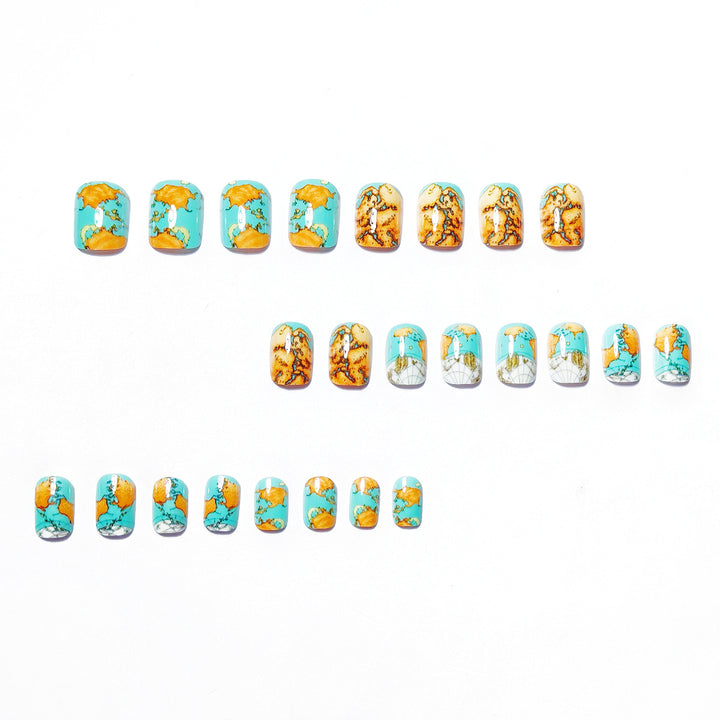 Creative artificial nails with world map inspired design Stornfield