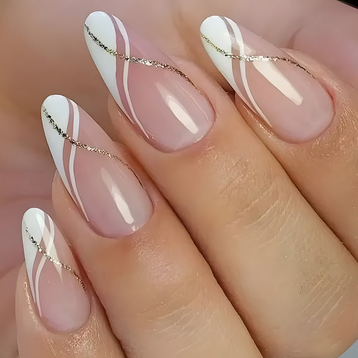 Elegant Stiletto Press-On Nails with Gold Accent Design Stornfield