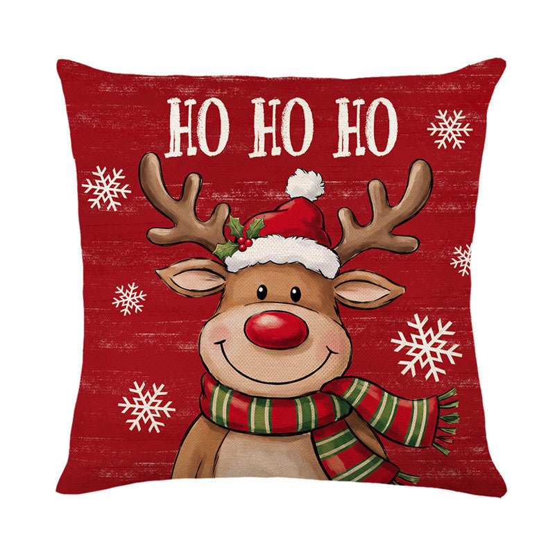 Festive Cotton-Linen Square Throw Pillow Cover with Holiday Plaid Numeral Graphic and Hidden Zipper