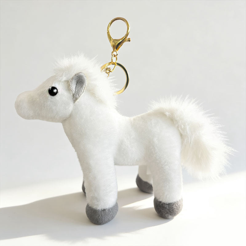 Plush Pony Keychain Bag Charm with Faux-Fur Mane and Metal Lobster Clasp Stornfield