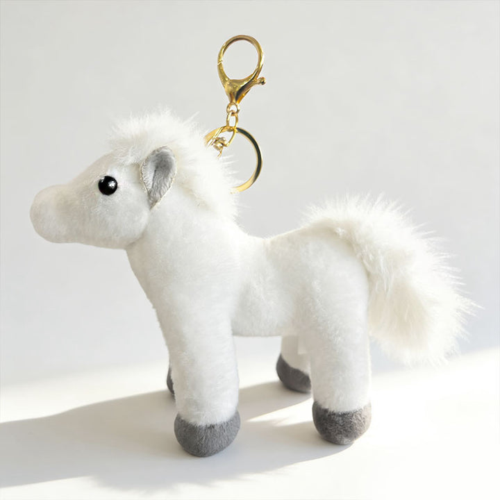 Plush Pony Keychain Bag Charm with Faux-Fur Mane and Metal Lobster Clasp Stornfield