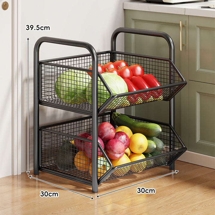 Three-Tier Rolling Mesh Produce and Pantry Storage Cart with Swivel Casters