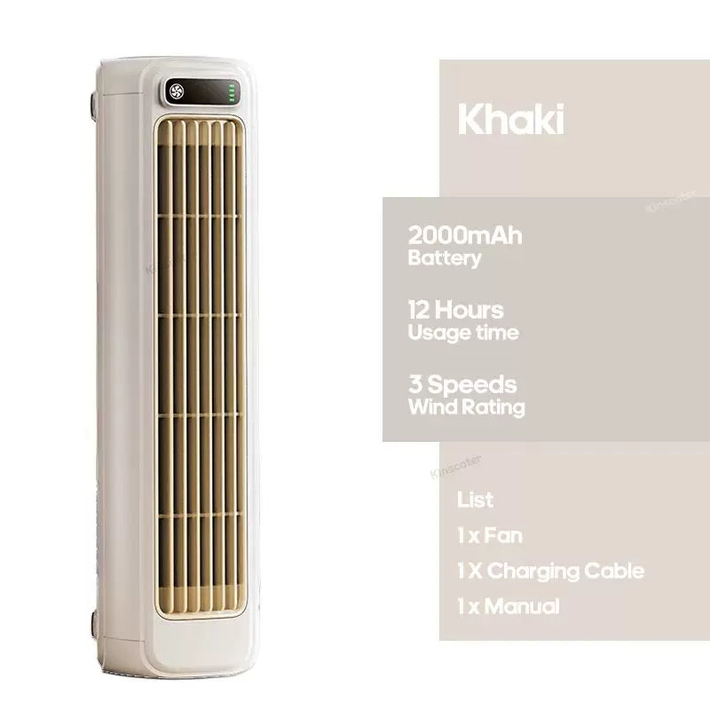 Unisex one size rechargeable slim portable tower fan with USB charger, battery operated, adjustable louvers, variable airflow, LED display Stornfield