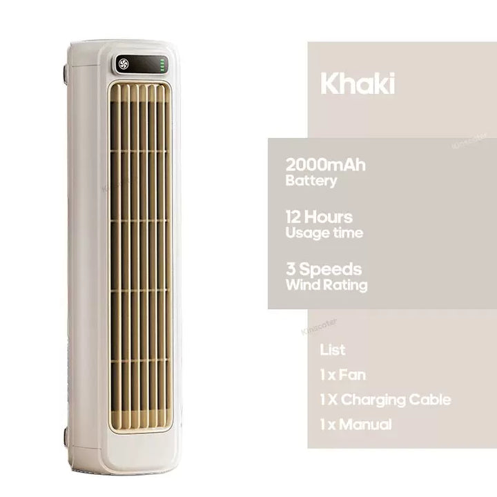 Unisex one size rechargeable slim portable tower fan with USB charger, battery operated, adjustable louvers, variable airflow, LED display Stornfield