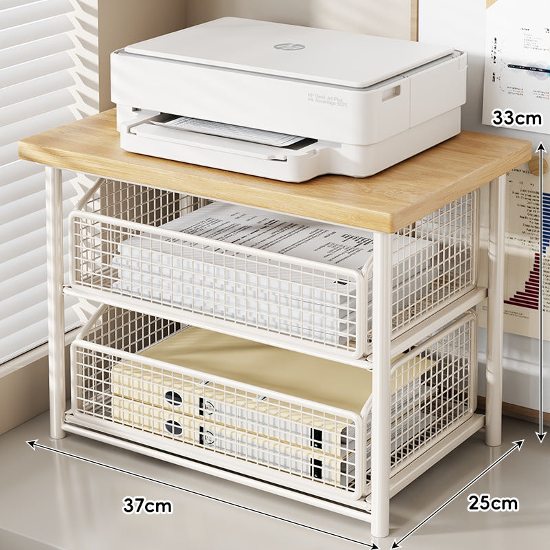 Compact Desktop Printer Stand with Wooden Top and Sliding Mesh Drawer