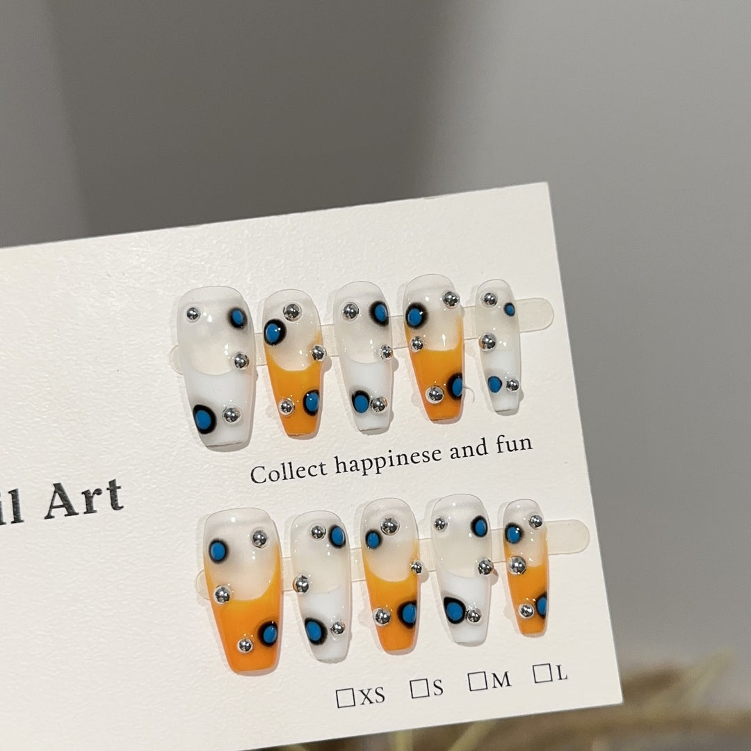Artistic Press-On Nail Art Set with Gemstone Accents