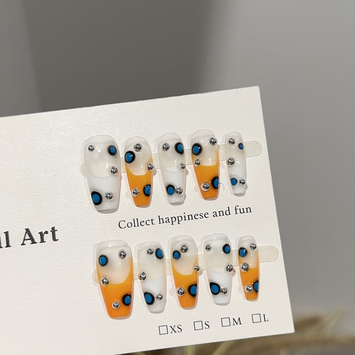Artistic Press-On Nail Art Set with Gemstone Accents
