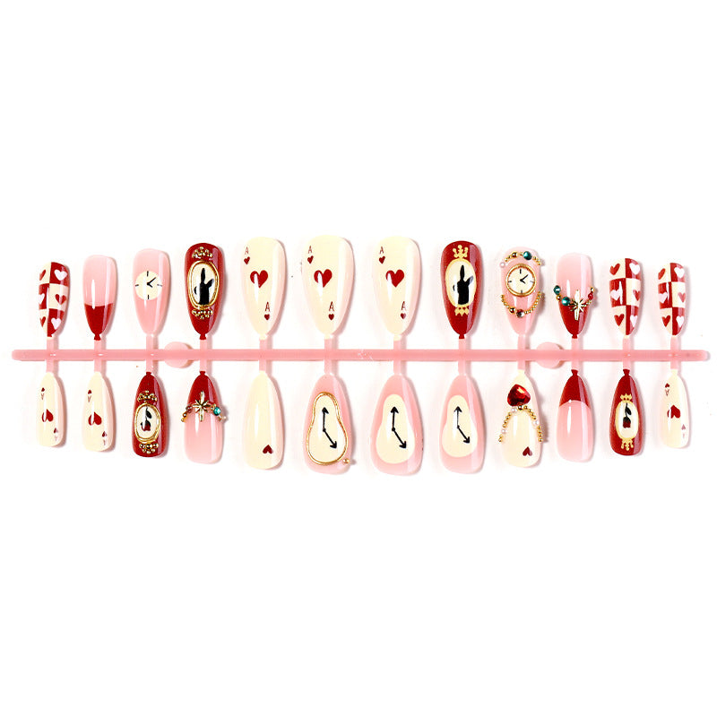 Artistic Press-On Nail Set with Creative Heart and Clock Designs Stornfield