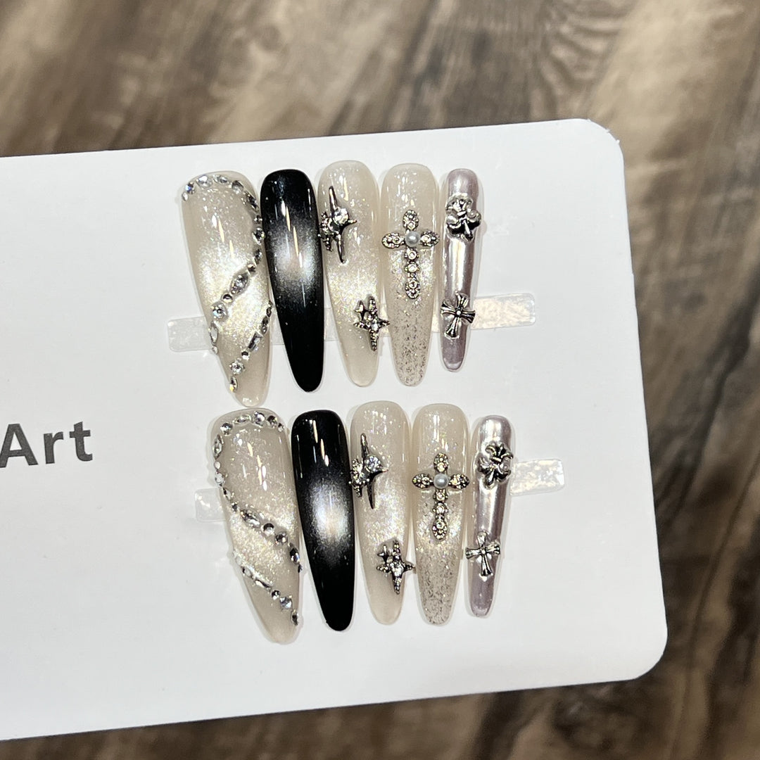Decorative Stiletto Press-On Nail Set with Starry Accents Stornfield