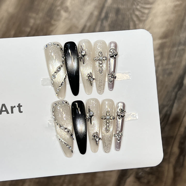 Decorative Stiletto Press-On Nail Set with Starry Accents Stornfield