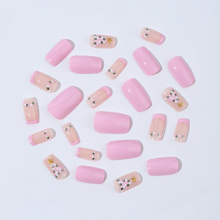 Artificial nail set with festive Christmas tree design and glitter decorations Stornfield