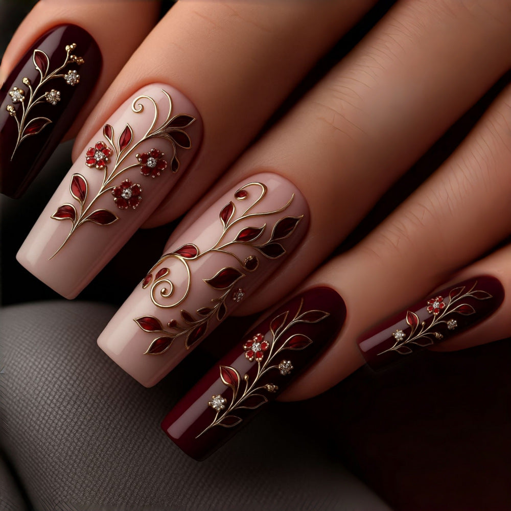 Artificial nails with elegant floral decorations Stornfield