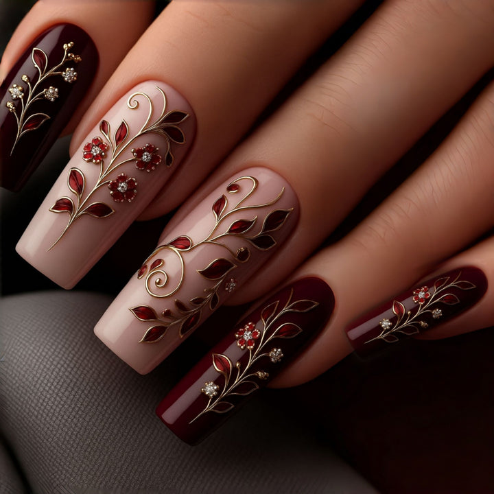Artificial nails with elegant floral decorations Stornfield
