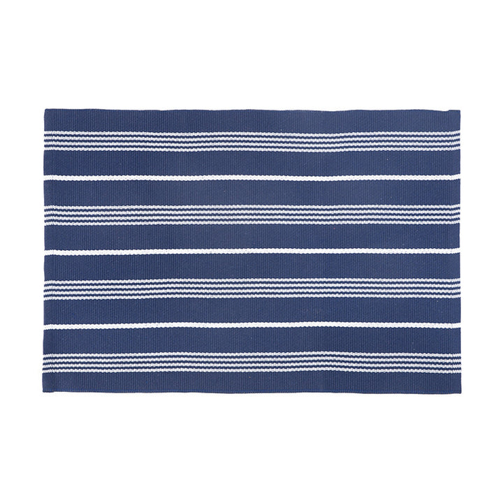 Flat-woven living and bedroom carpet with striped structure and anti-slip backing