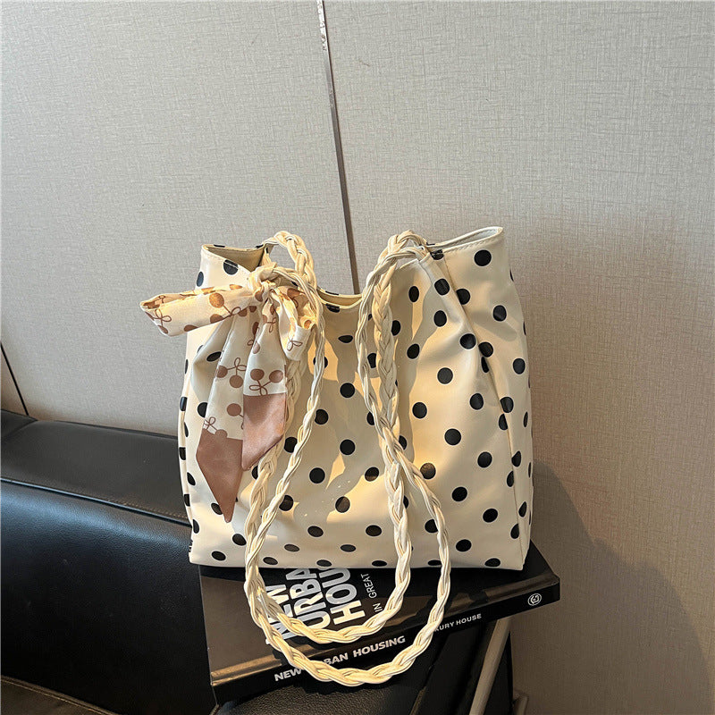 Playful Bow-Accent Polka Dot Tote Bag