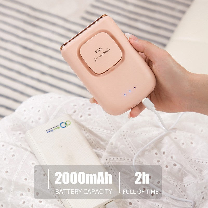 Women's nan compact rechargeable portable handheld fan with built in powerbank and foldable stand Stornfield