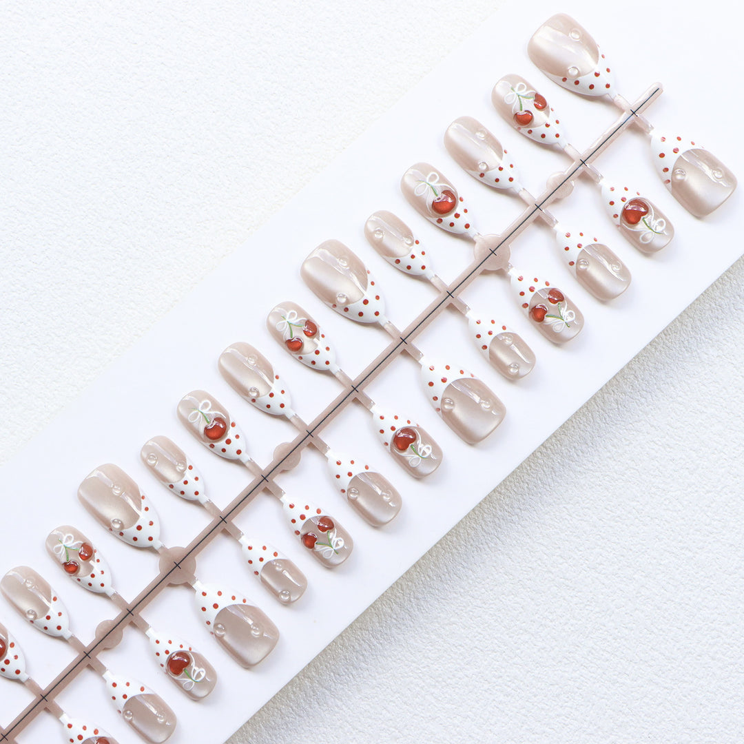 Charming Cherry-Themed Press-On Nail Set Stornfield