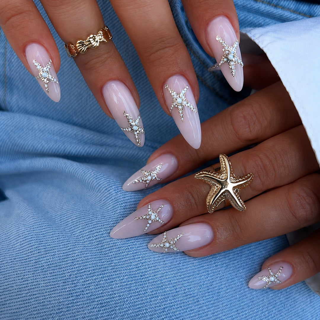 Artificial nail set with elegant star motifs Stornfield