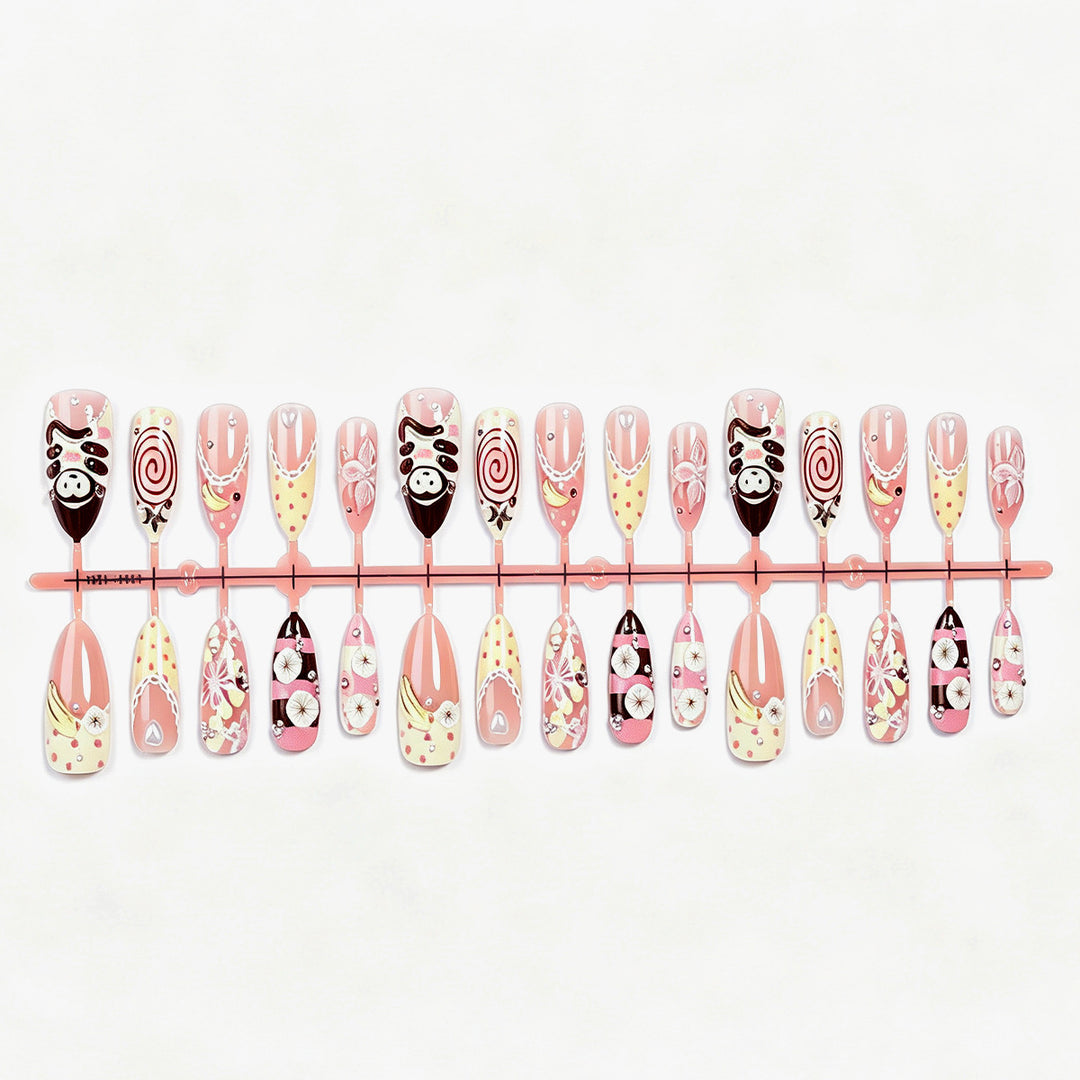 Artificial nail set with cute animal and dessert design Stornfield