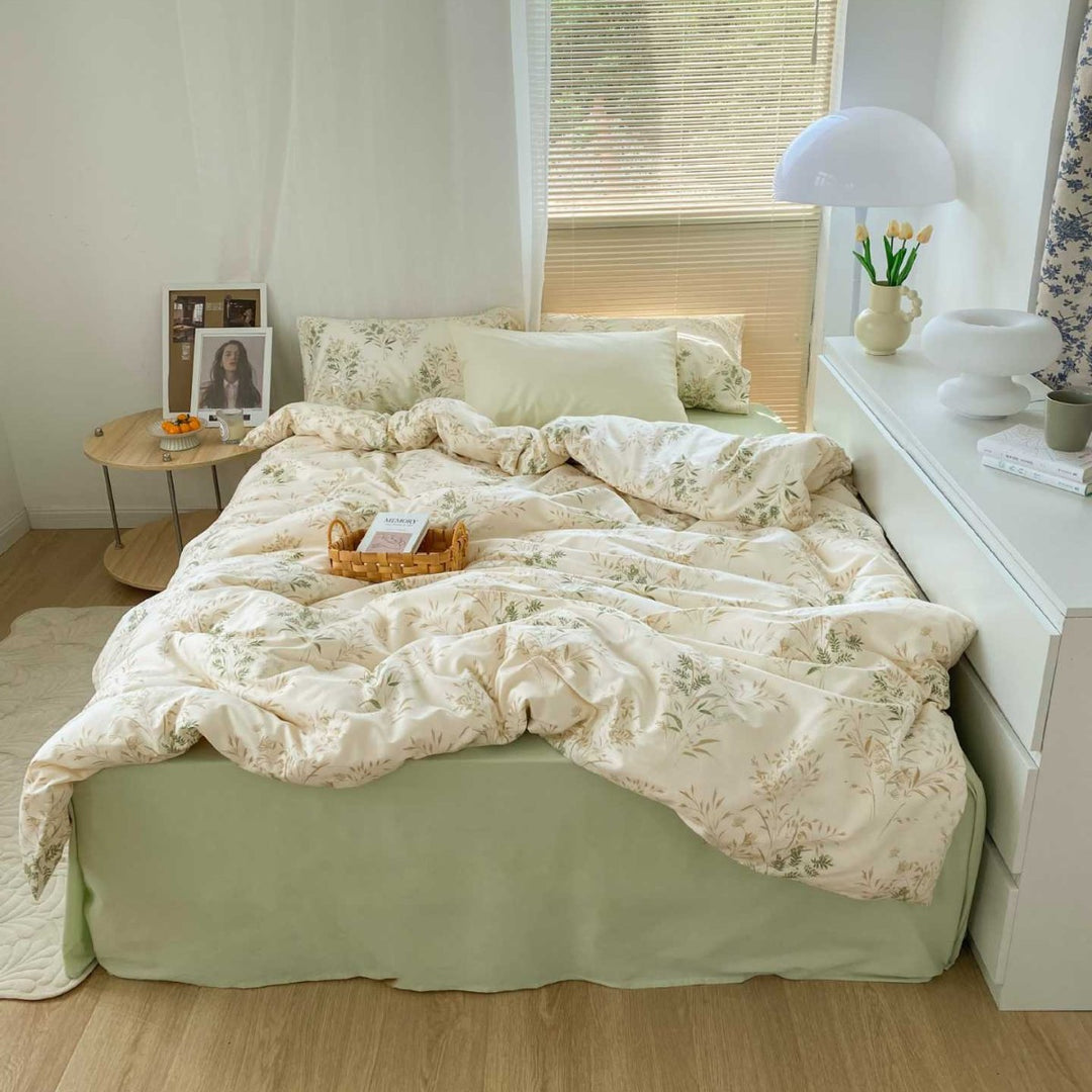 Breathable Cotton Percale Floral Duvet Cover Set with Pillow Shams