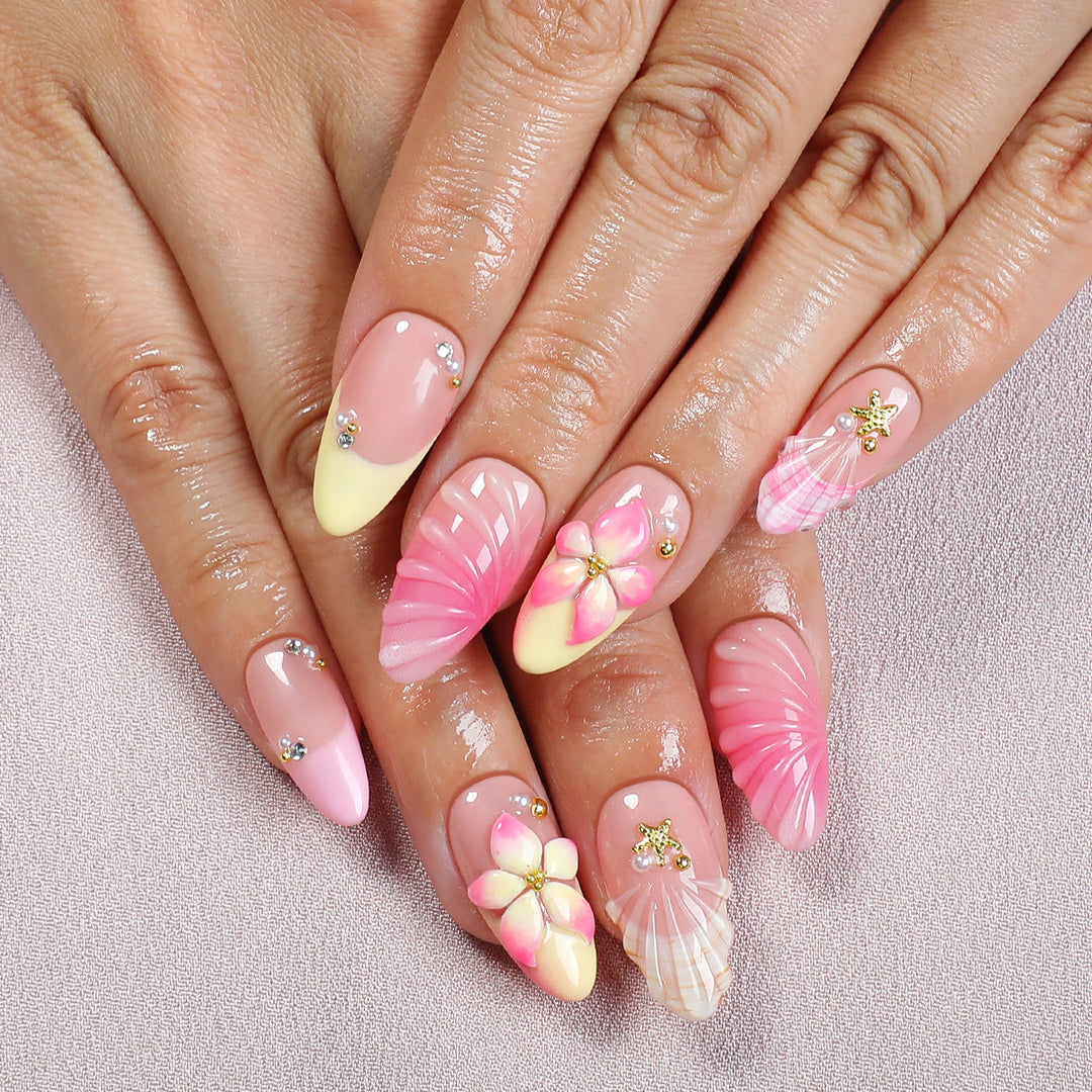 Artificial nail set with floral accents and glitter embellishments Stornfield 1789119239