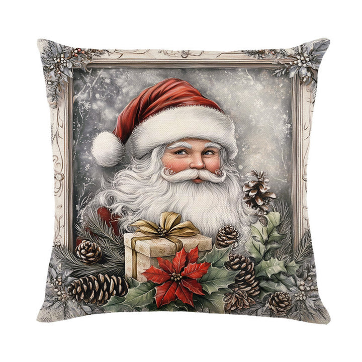 Christmas Pine & Poinsettia Decorative Throw Pillow Cover with Hidden Zipper