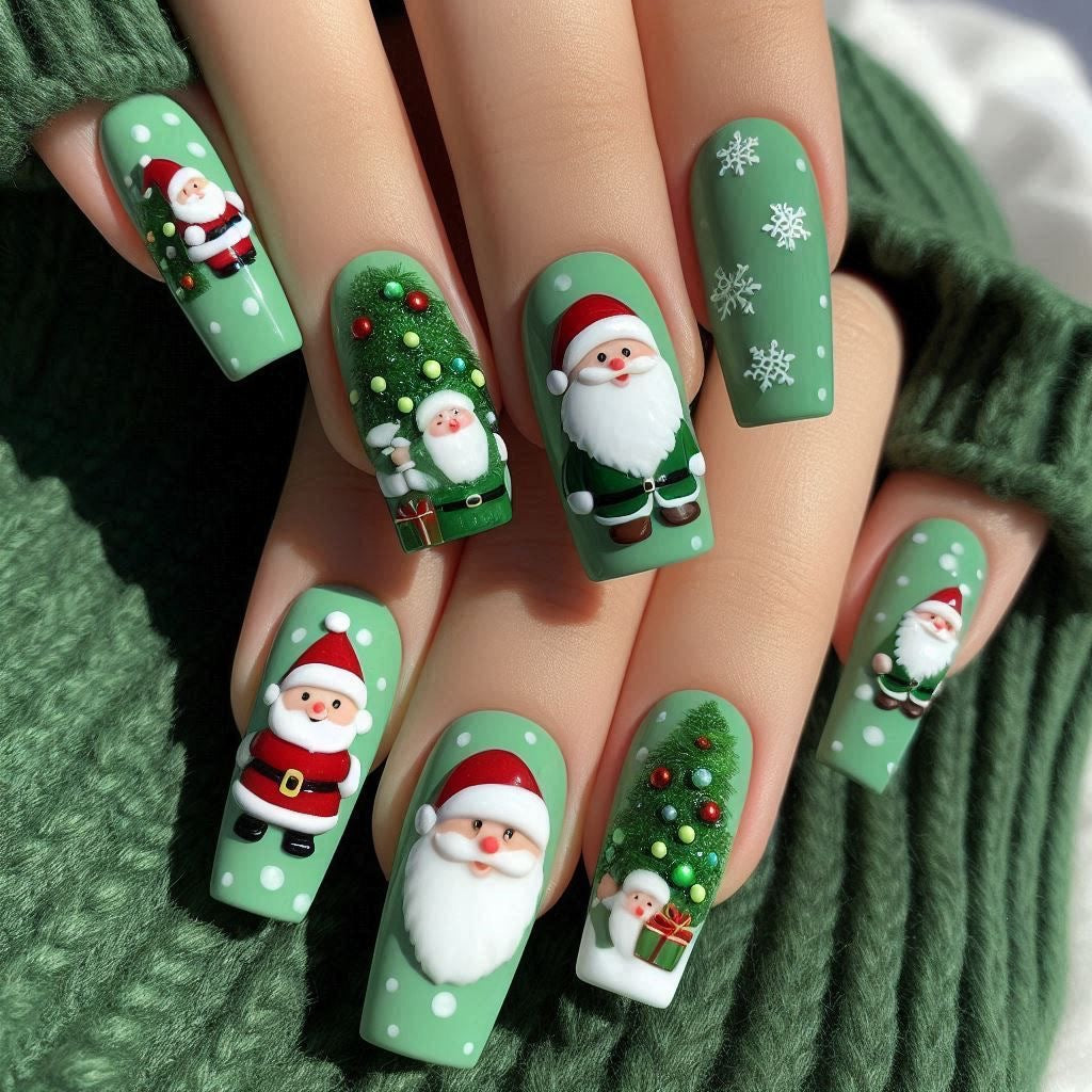 Glittering artificial nails in festive Christmas design Stornfield