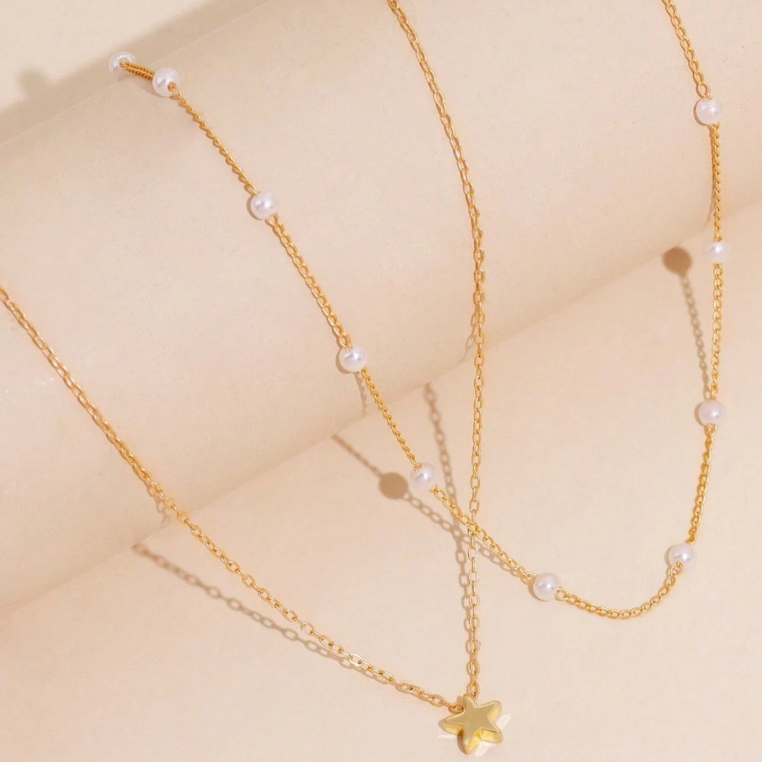 Layered Pearl and Star Pendant Necklace Stornfield