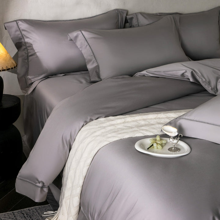 Luxury Silky Sateen Duvet Cover Set with Ladder-Stitch Hem and Decorative Ruffle