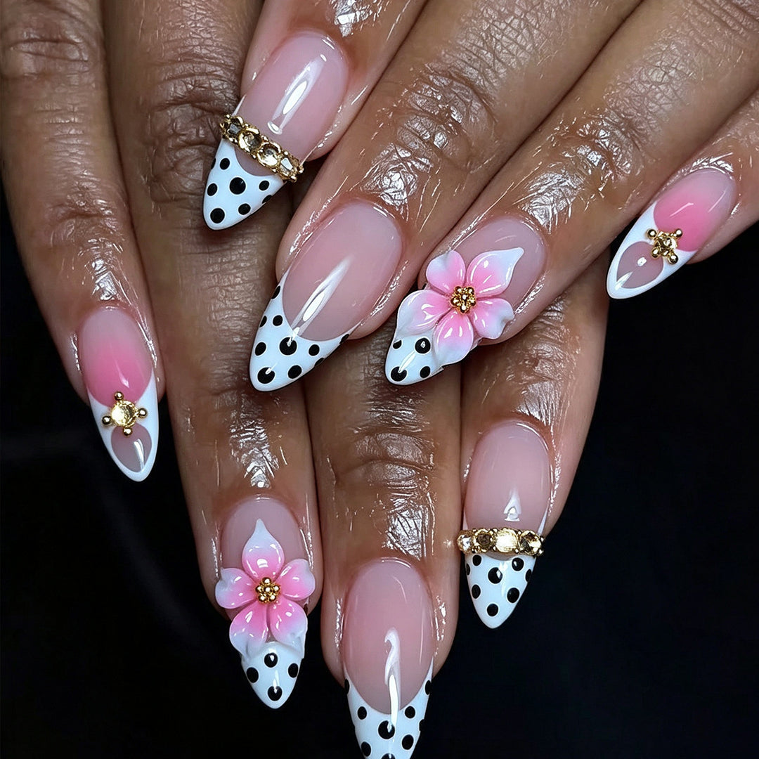 Floral-Accented Stiletto Nail Art Extensions Stornfield