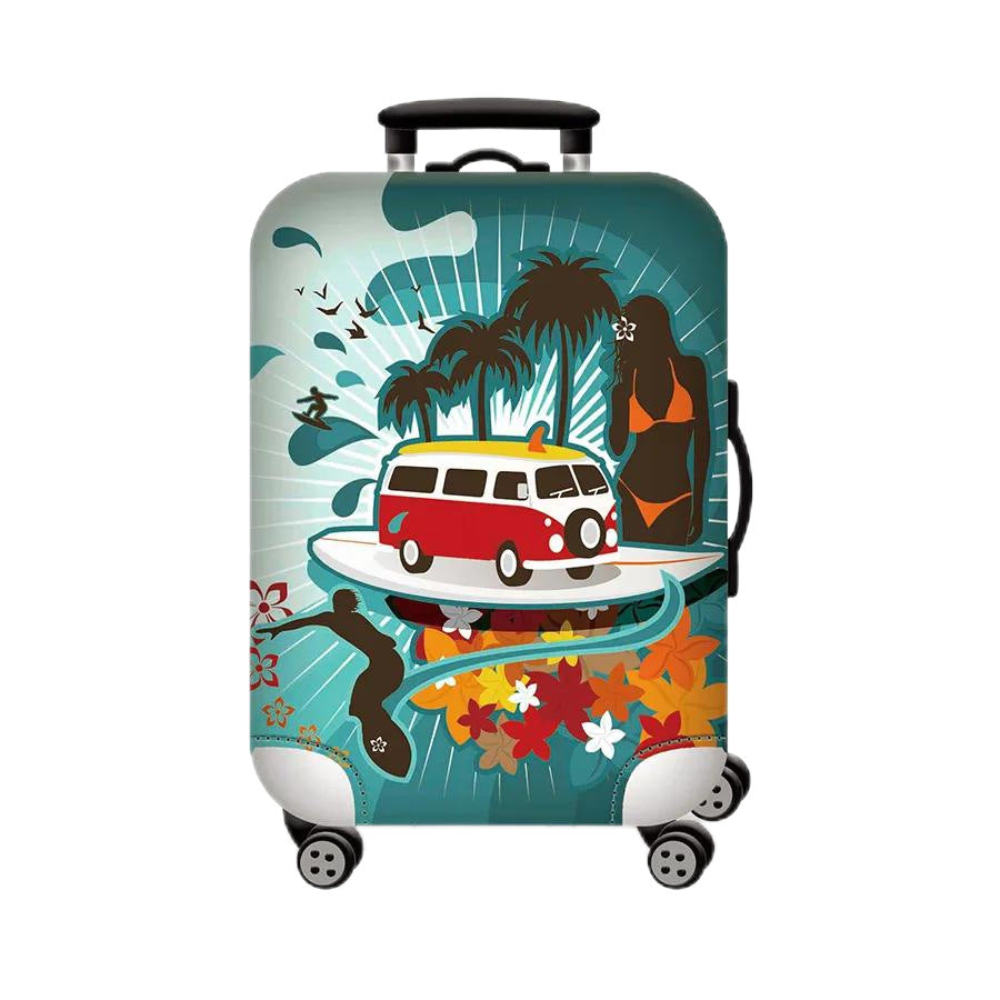 Unisex hard-shell cabin trolley with vintage travel illustration, 360° swivel wheels and telescopic handle Stornfield