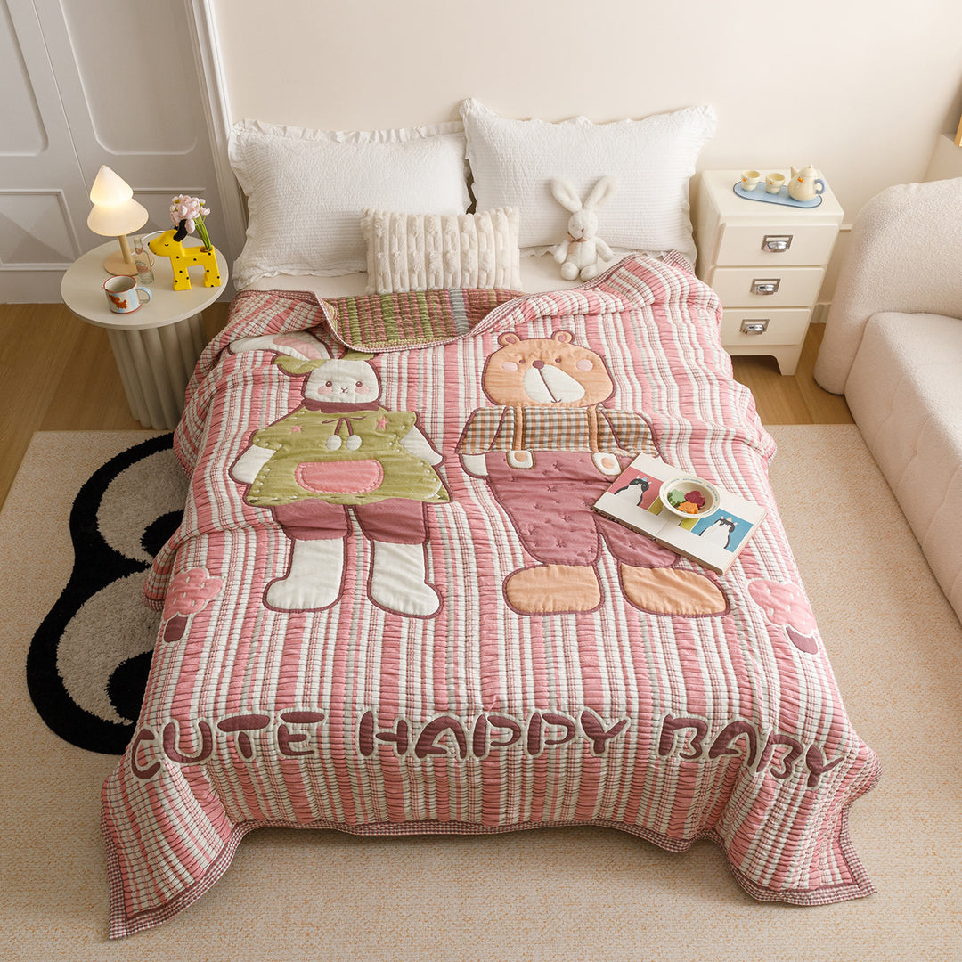 Quilted Cotton Bedding Comforter with Appliqué Bears