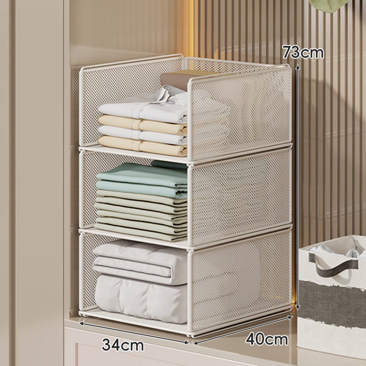 Stackable Metal Mesh Four Tier Closet Storage Drawer Organizer
